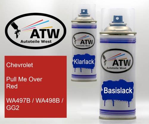 Chevrolet, Pull Me Over Red, WA497B / WA498B / GG2: 400ml Sprühdose + 400ml Klarlack - Set, von ATW Autoteile West.